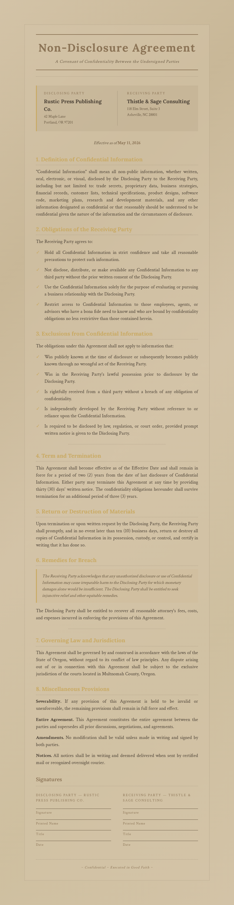 Paper texture Non Disclosure Agreement
